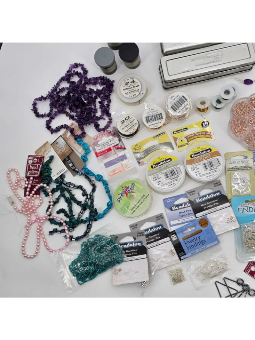 HUGE Jewelry Making Supply Lot Charms Necklaces Copper Beads Gems Tools most NEW